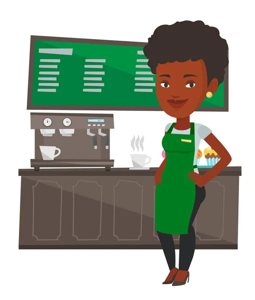 Barista standing near coffee machine. — Stock Vector