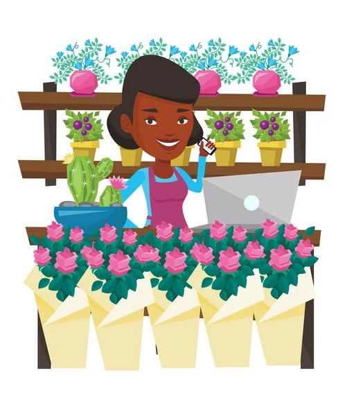 Florist im Blumenladen Vektor Illustration. — Stockvektor