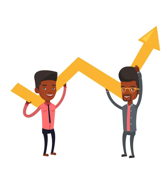 Two businessmen holding growth graph. — Stock Vector