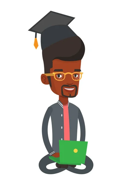 Graduado usando ilustración de vectores portátiles . — Vector de stock