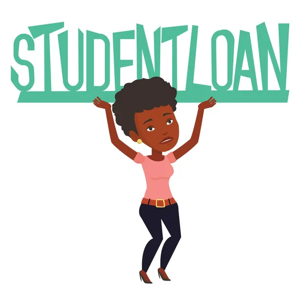 Mulher segurando sinal de empréstimo estudante . — Vetor de Stock