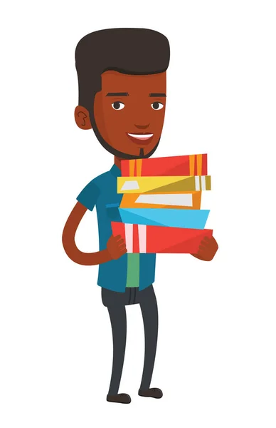 Man holding pile of books vector illustration. — Stock Vector