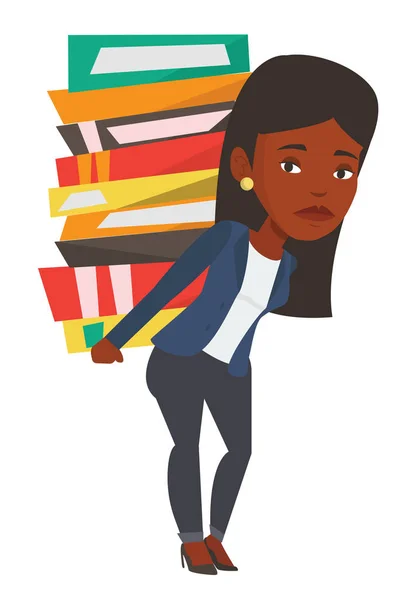 Student with pile of books vector illustration. — Stock Vector