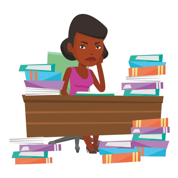 Student sitting at the table with piles of books. — Stock Vector