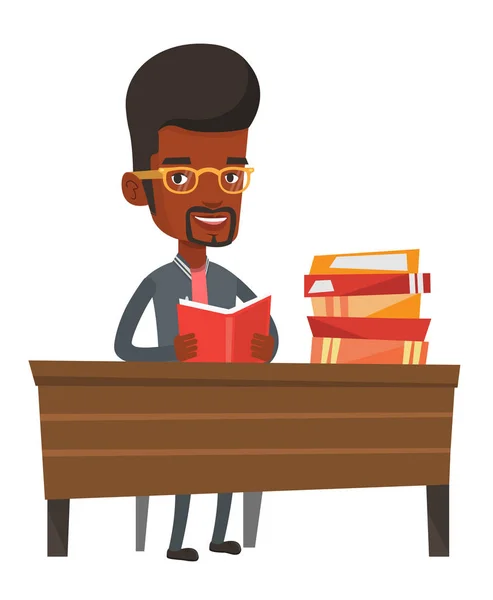 Student reading book vector illustration. — Stock Vector