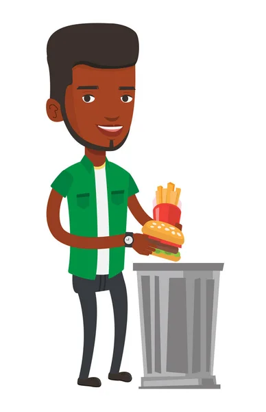 Hombre tirar basura comida vector ilustración . — Archivo Imágenes Vectoriales
