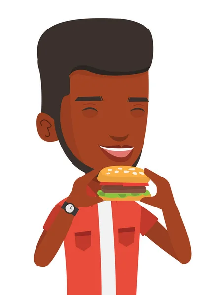 Mann isst Hamburger Vektorillustration. — Stockvektor