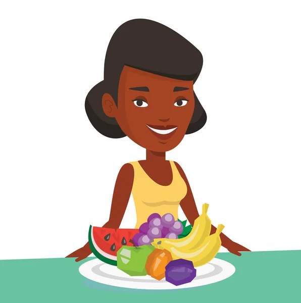 Mujer con fruta fresca vector ilustración . — Vector de stock