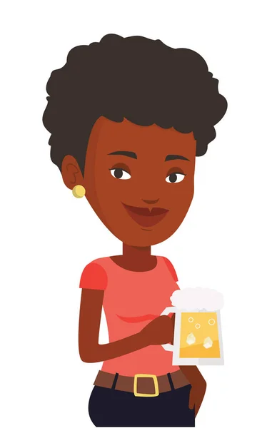 Mujer bebiendo cerveza vector ilustración . — Vector de stock