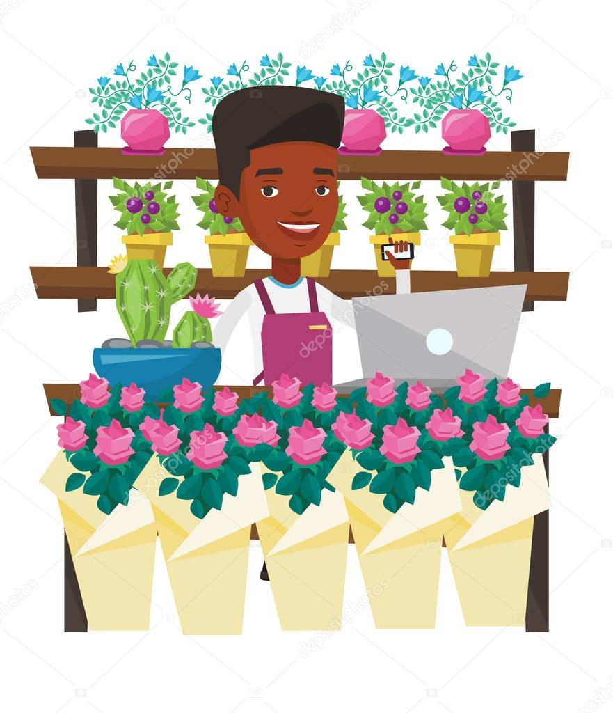 Florist at flower shop vector illustration.