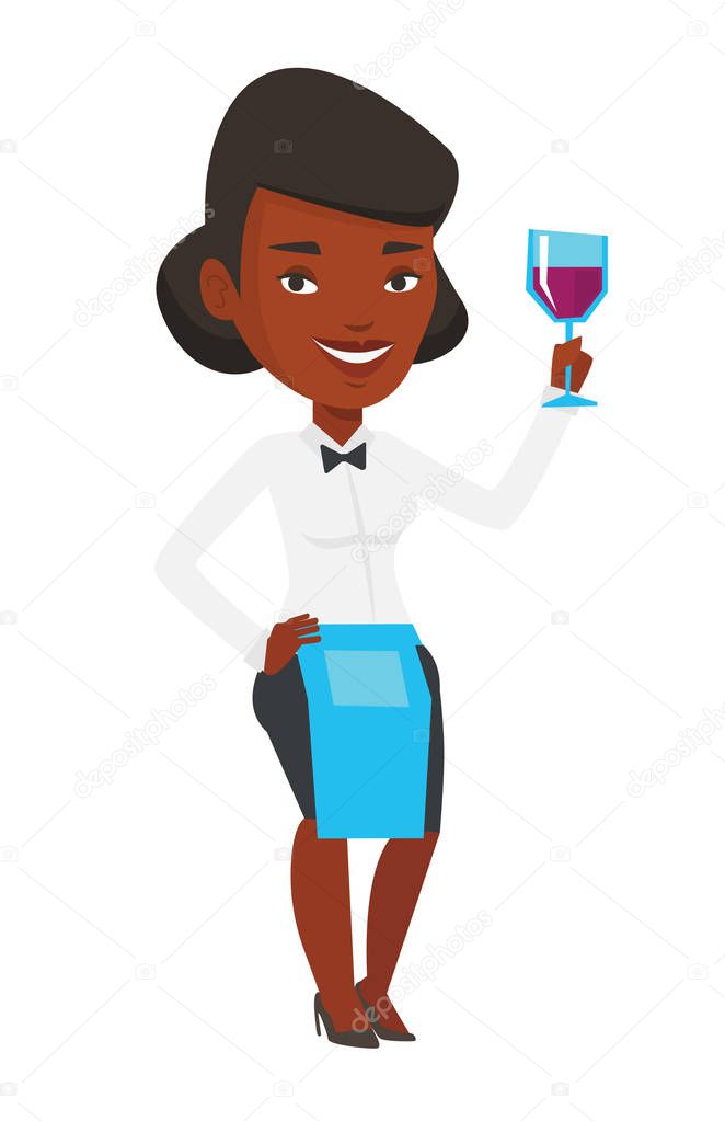 Bartender holding a glass of wine in hand.