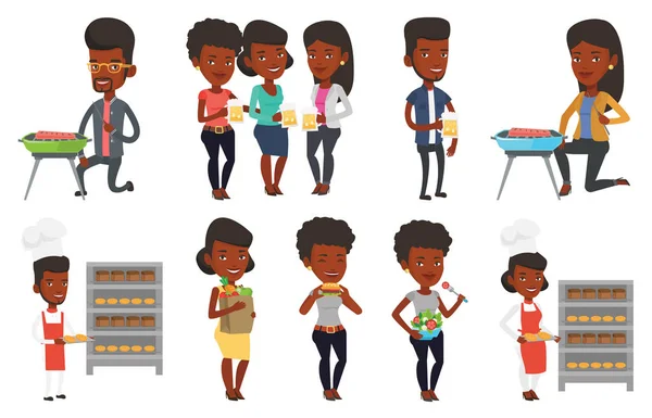 Conjunto vectorial de personas comiendo y bebiendo . — Archivo Imágenes Vectoriales