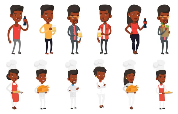 Conjunto vectorial de personas comiendo y bebiendo . — Archivo Imágenes Vectoriales