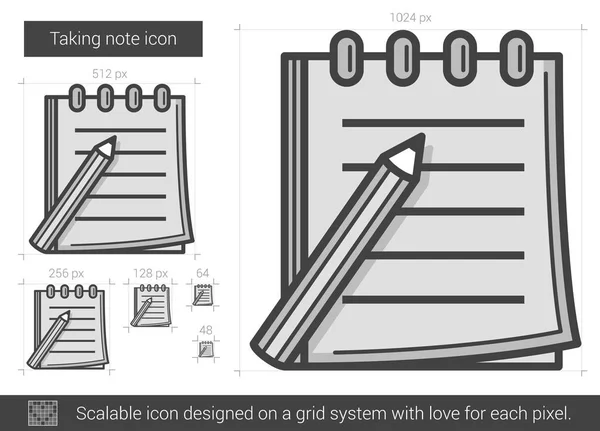 Prendendo nota icona linea . — Vettoriale Stock