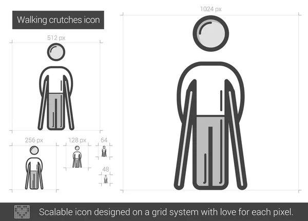 Caminar muletas icono de la línea . — Vector de stock