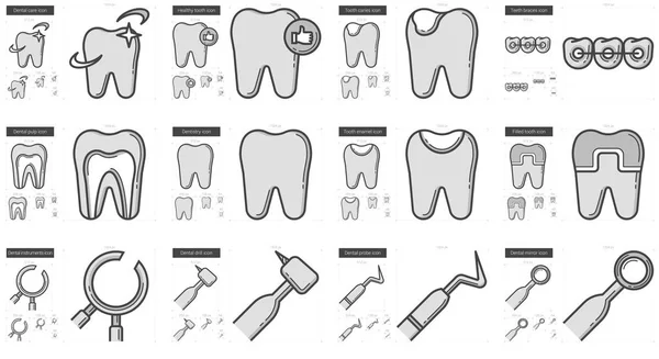 Стоматологія, протезування зубів лінію набір іконок. — стоковий вектор
