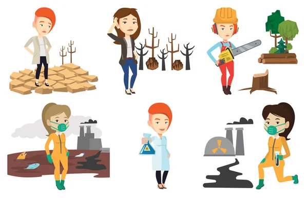 Vector set of characters on ecology issues. — Stock Vector