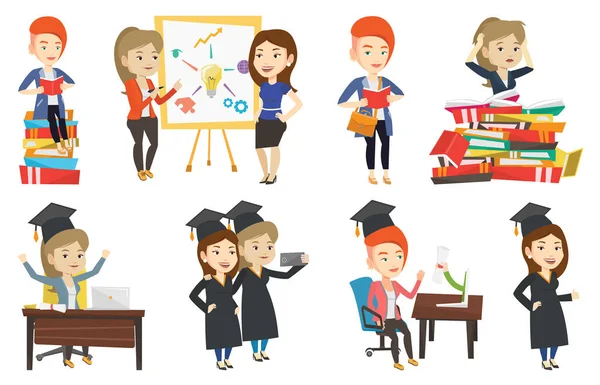 Vector set of student and teachers characters. — Stock Vector