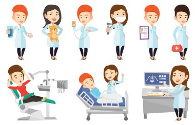 Vektör set doktor karakterler ve hastaların.