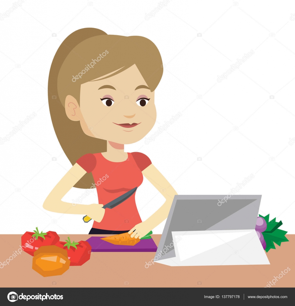 Woman cooking healthy vegetable salad. Stock Vector Image by  ©VisualGeneration #137797178