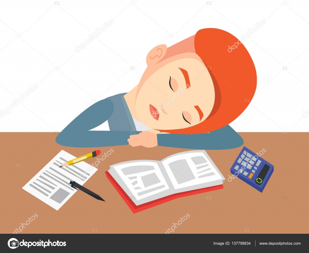 Female Student Sleeping At The Desk With Book Stock Vector
