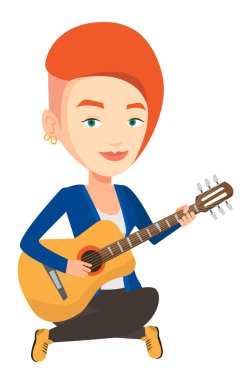 Akustik gitar vektör çizim oynayan kadın.
