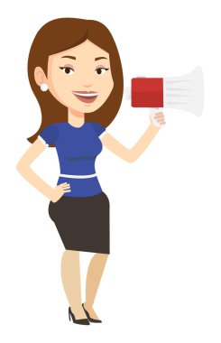 genç kadın megafon konuşma.