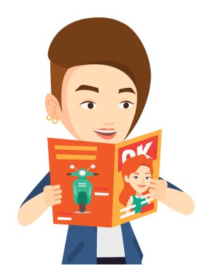 Kadın okuma dergisi vektör çizim.
