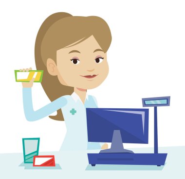 Biraz ilaç gösterilen eczacı.