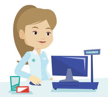 Eczacı kasaya para kutusu.