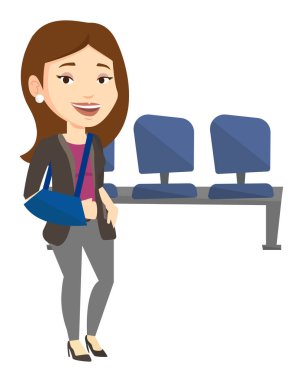 Kırık kol vektör çizim ile yaralı kadın.