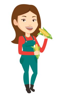 Çiftçi toplama Mısır vektör çizim.