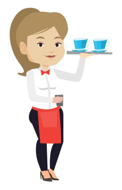 Bardak coffeee veya çay tepsisiyle tutan garson.