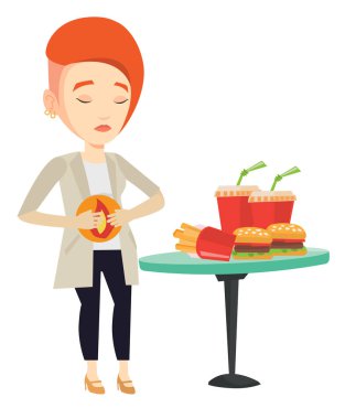 Mide ekşimesi vektör çizim acı kadın