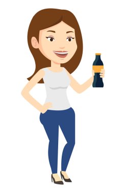 Genç kadın soda vektör çizim içme.