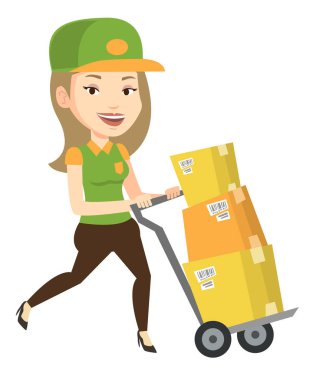 Teslimat Postacı arabası üzerinde karton kutular ile.