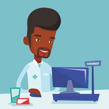 Eczacı kasaya para kutusu.