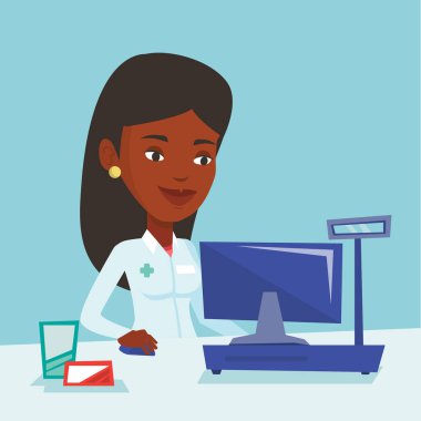 Eczacı kasaya para kutusu.