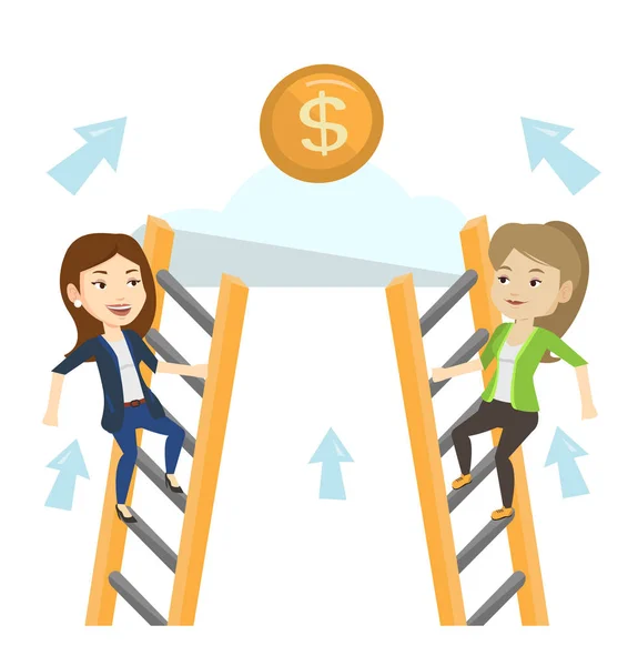 Dvě ženy obchodní soutěží o peníze. — Stockový vektor