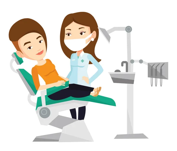 Patient and doctor at dentist office. — Stock Vector