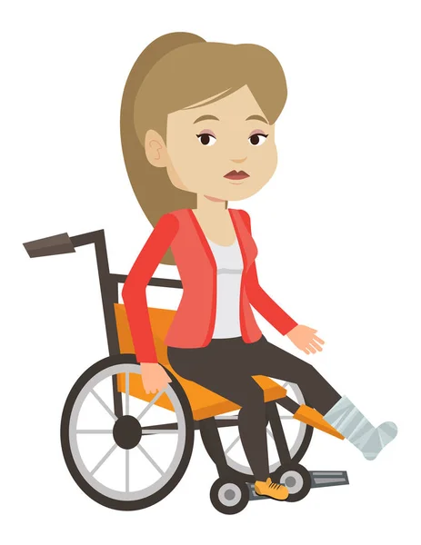Žena se zlomenou nohou sedí na vozíku. — Stockový vektor