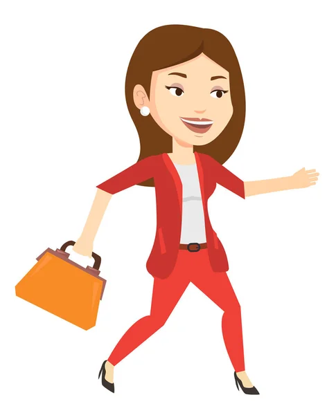 Mujer de negocios feliz corriendo ilustración vector . — Vector de stock