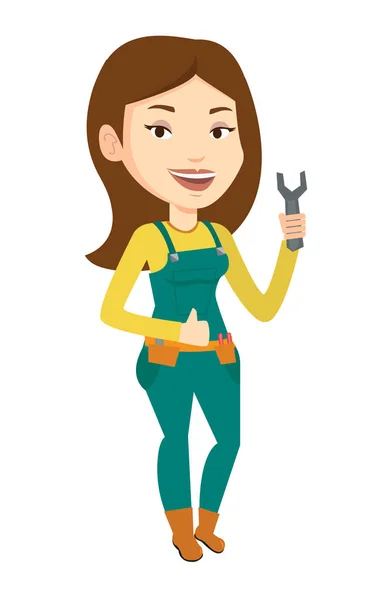 Repairman holding spanner vector illustration. — Stock Vector