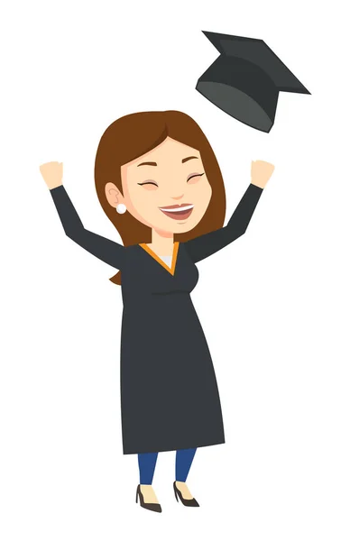 Graduate throwing up graduation hat. — Stock Vector