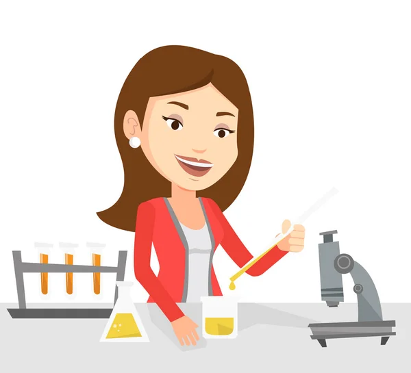 Estudiante trabajando en clase de laboratorio . — Vector de stock