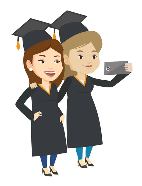 Diplômés faisant l'illustration vectorielle selfie . — Image vectorielle