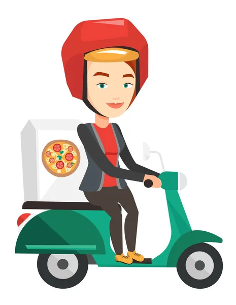 Vrouw leveren van pizza op scooter. — Stockvector