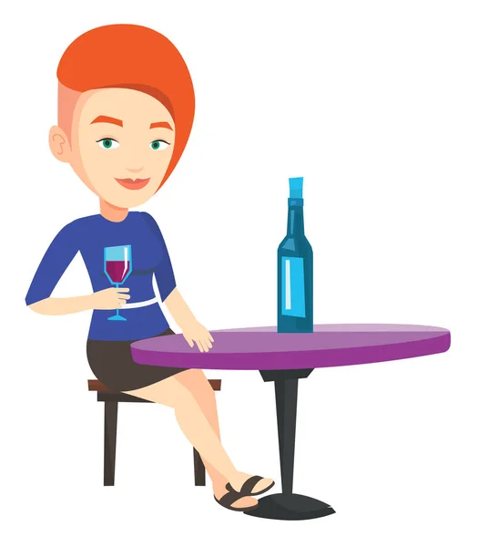 Femme buvant du vin au restaurant . — Image vectorielle