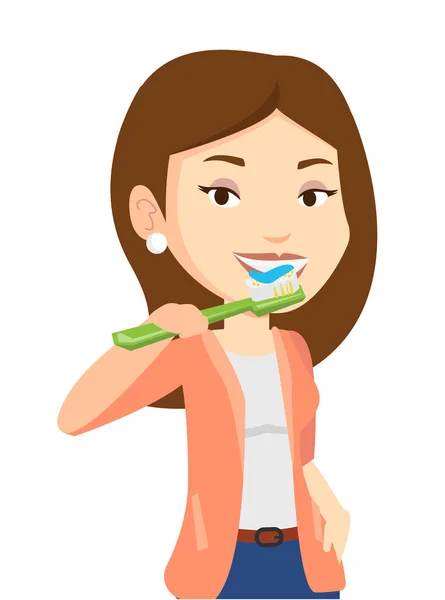 Kvinna borsta hennes tänder vektor illustration. — Stock vektor