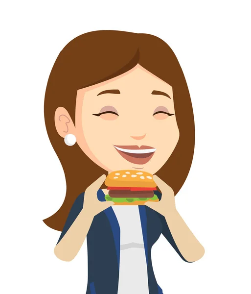 Hamburger vektör çizim yemek kadın. — Stok Vektör